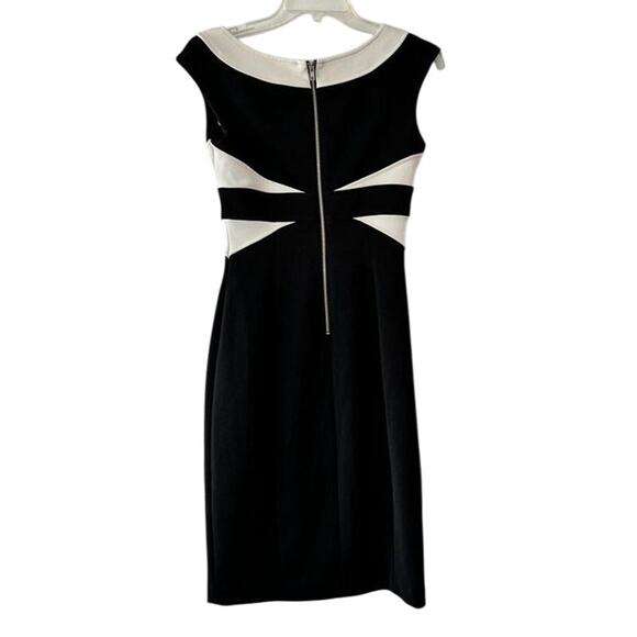 Maggy London Black White Sheath Dress Size 4 Colorblock Sleeveless - Picture 3 of 12
